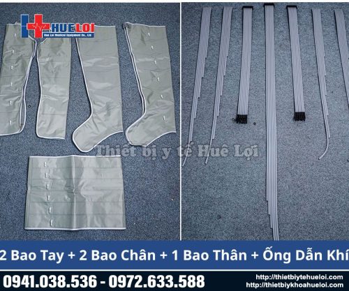Phụ kiện của máy bao gồm bao tay, bao chân, bao thân và dây dẫn khí