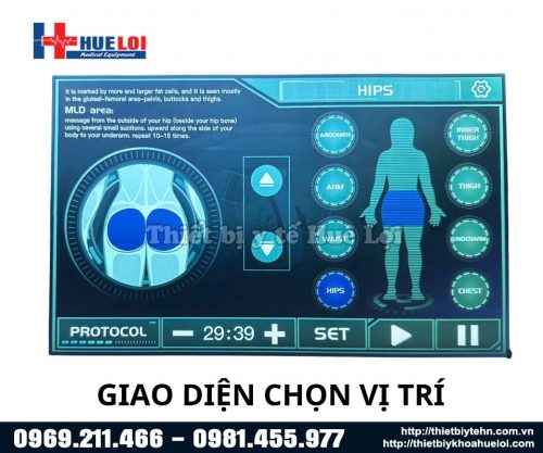 Giao diện điều trị các vùng của máy