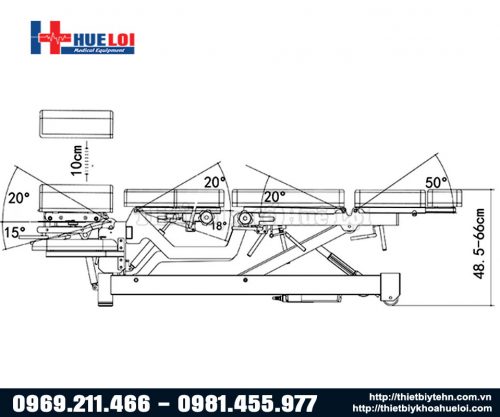 Các góc điều chỉnh của giường nắn chỉnh xương EL08B