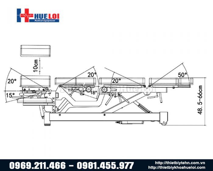 Các góc điều chỉnh của giường nắn chỉnh xương EL08B